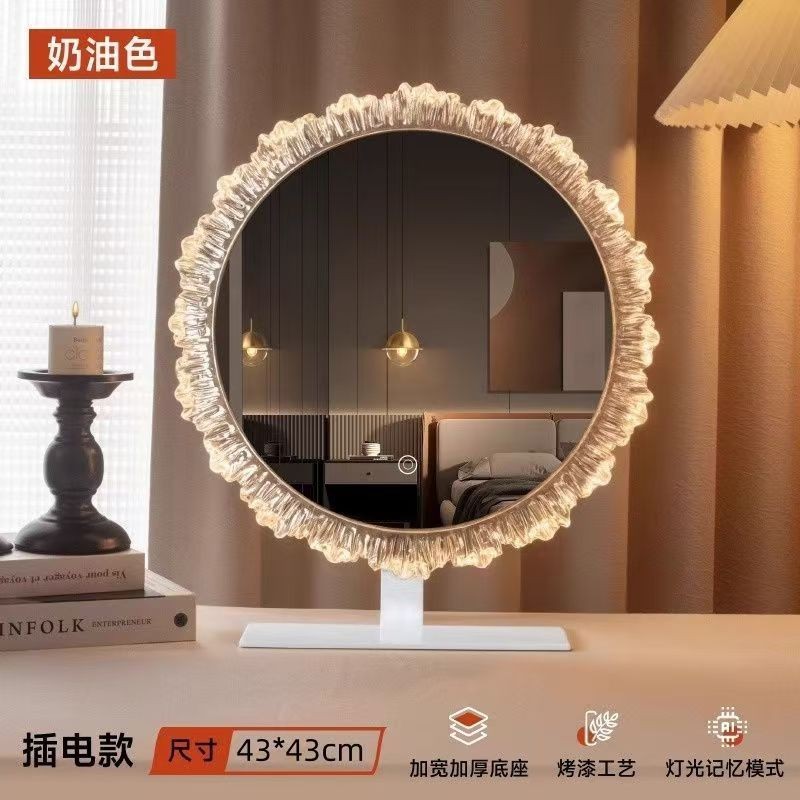 ひまわり化粧鏡ミラークリスタルアクリルスマートメイクアップライト付き 3 色調光デスクトップドレッシングテーブル寝室