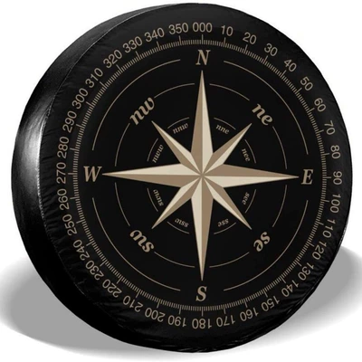 Cross-border Amazon Compass Rose Black Spare Tire Cover Sunscreen Car Tire Protective Cover Printed