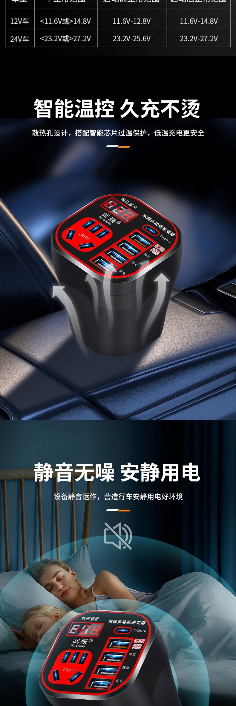 Car truck 12V/24V to 220V multifunctional car inverter converter mobile phone socket charger