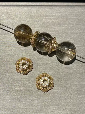 DIY Flower Tray Cap Spacer | Zərgərlik ara hissələri - golden-hollow-full-diamond-12mm-one