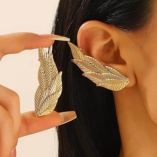European and American Niche Simple Retro Flower Leaf Ear Hanging Earrings Cross-border Trend Puncture Leaf Ear Clip Earrings Wholesale