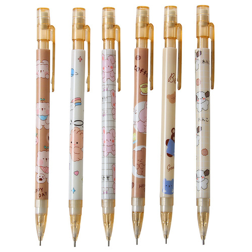 Cartoon Bear Rabbit Mechanical Pencil Creative Stationery Student Mechanical Pencil Free of Sharpening with Eraser Children's Drawing Pencil