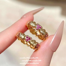 荔枝冻白玉髓花朵宝石手链 织纹雕金 镀18K金 拉丝爱心锆石戒指