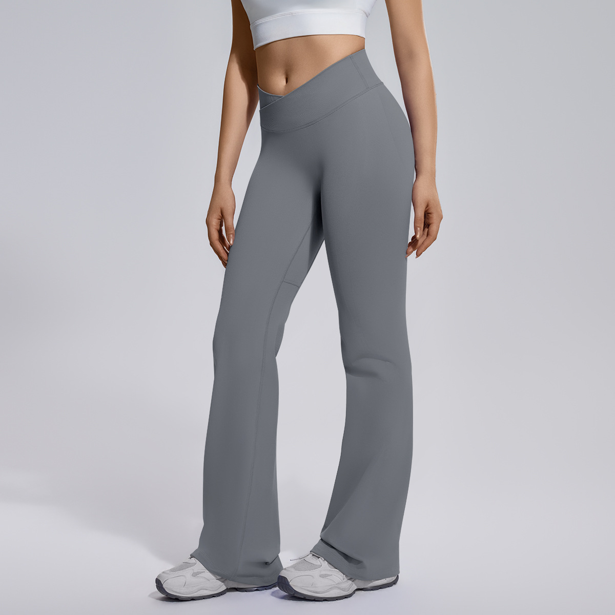 Cross-border sin costuras, piernas anchas, cintura cruzada, caderas, abdomen elástico, pantalones de boquilla, ropa de yoga para mujeres