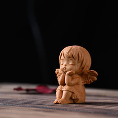 Carved Angel Girl Figurine from Golden Sandalwood Cypress Wood, Craftsmanship Home Accent, Creative Gift and Handheld Craft