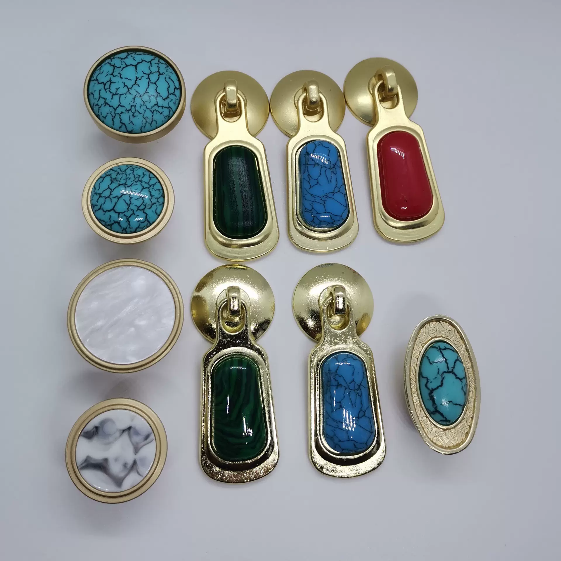 拉手厂家新中式柜门抽屉仿古玉石镶嵌玉珐琅黄铜吊牌把手橱柜家具