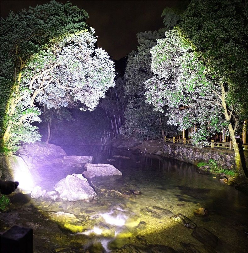 Multifunctional three-eye LED flashlight: ultra-bright, portable, with adjustable focus, long-range beam, and designed for outdoor use