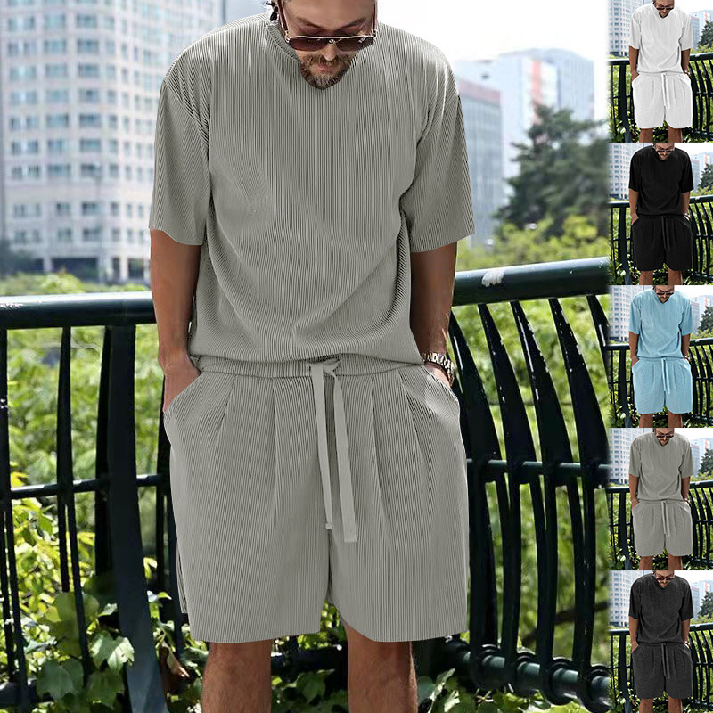 Herren Freizeit Set Aus Gerippter Eisseide Mit Shorts_voghion.com