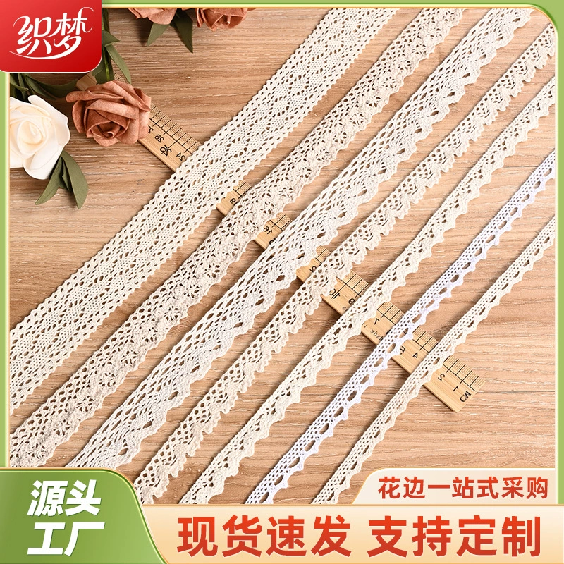 Полая кружевная ткань ручной работы для отделки одежды, скатертей, штор, декоративных аксессуаров, хлопковая нить, кружевной край