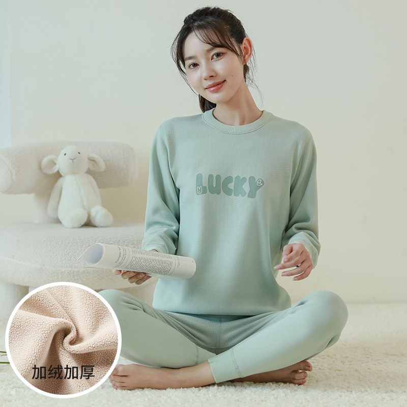 Ropa interior térmica traje engrosado con forro polar de ropa de Otoño de las mujeres pantalones largos cepillado chica estudiante de secundaria estudiante ropa interior Otoño e Invierno