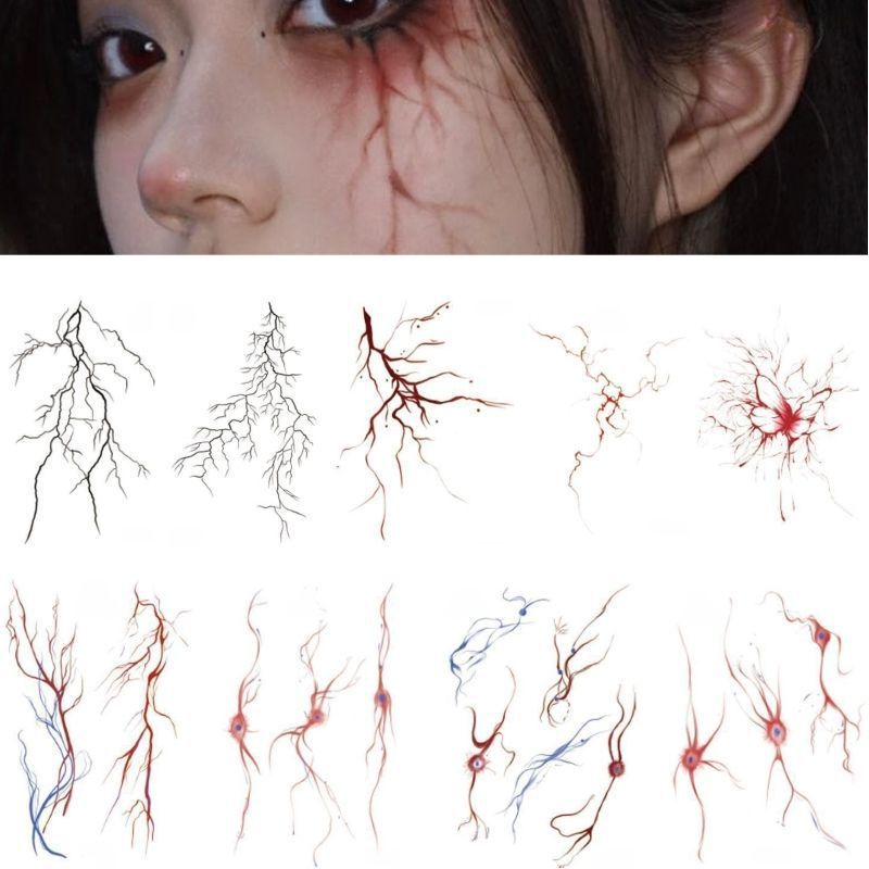 Halloween Stickers, Makeup Tattoo Stickers, Simulated Red Blood Vessels, Facial Makeup Stickers, Cracked Makeup Stickers, Painted