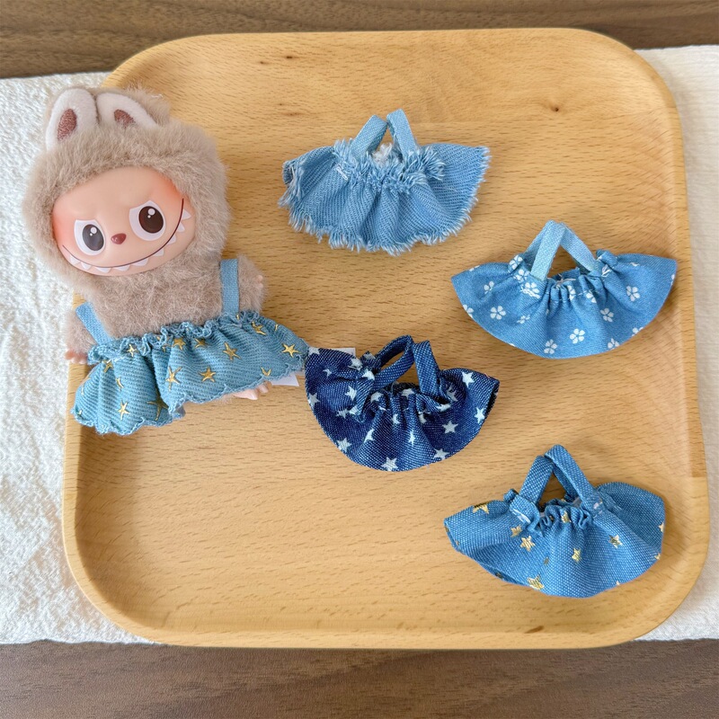 New 10cm Fourth Generation Mini Labubu Doll Clothes Denim Skirt 4.0 Labubu Replacement Wholesale
