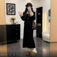 大码女装2026冬季超火搭配一整套高级感羊羔毛正肩外套两件套装裙