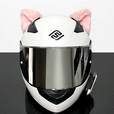 Rider Plush, Motosiklet dəbilqələri - one-size-fits-all-a-pair-of-pink-three-dimensional-cat-ears-metal-support-included