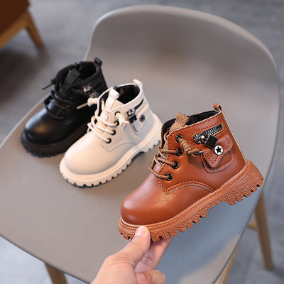 Martens, детские модные ботинки для мальчиков в английском стиле с молнией, подходят для весны и осени, мягкая подошва