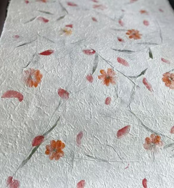 붉은 꽃 대나무 잎 80*55cm