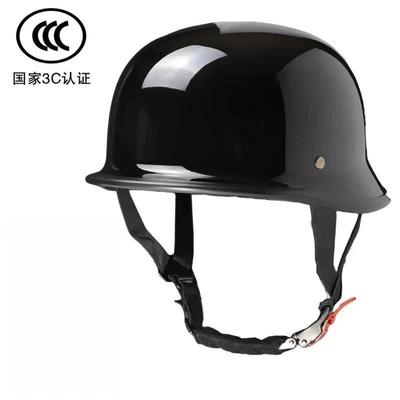 Vintage large-size motorcycle helmet for men and women, German-style steel helmet, soldier helmet, motorcycle cruiser summer half helmet (Motosiklet kaskı (dəbilqə)) - glossy-black-m-size-55-57