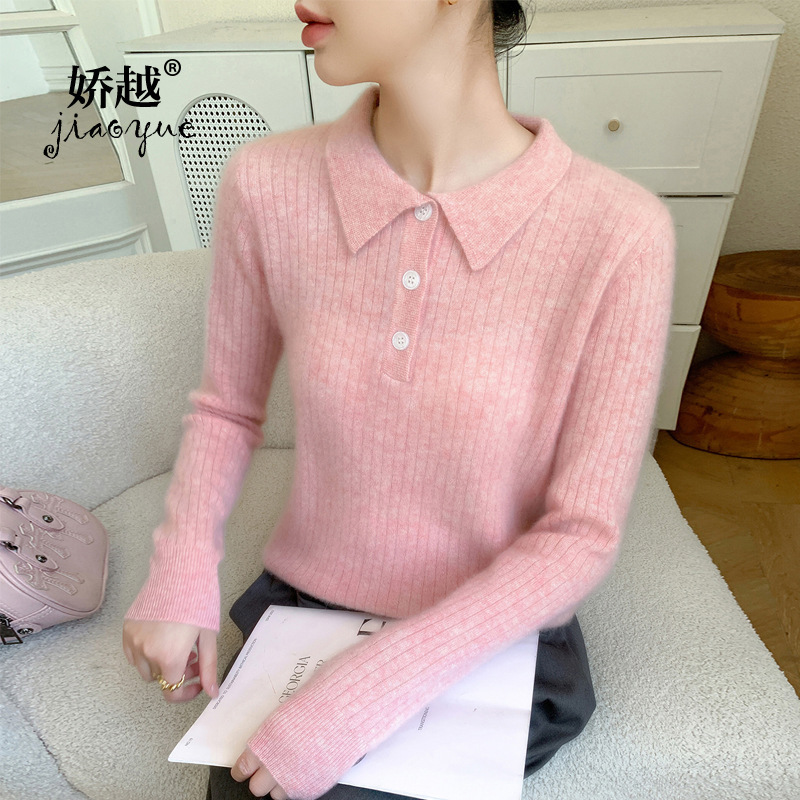 Slim Fit Polo Collar Striped Cashmere Bottoming Shirt 2025 Autumn and Winter New Women's Pure Color Knitwear Knitted Knitwear Slim Fit Polo Collar Striped Cashmere Bottoming Shirt 2025 Autumn and Winter New Women's Pure Color Knitwear Knitted Knitwear