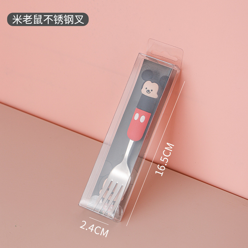 Cuchara de acero inoxidable de Disney Juego de tenedor y cuchara para niños Cuchara de comida casera Cuchara de comida para bebés Cuchara pequeña Dibujos animados de alto valor