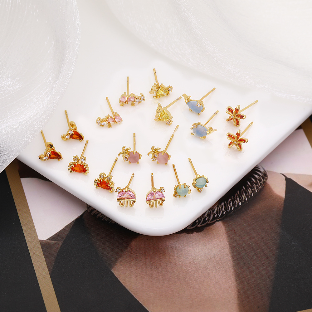 1 Pair Marine Style Geometric Plating Inlay Copper Zircon Ear Studs display picture 13