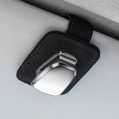 Car Glasses Clip, Car Sun Visor Storage Clip, Glasses Holder, In-Car Sunglasses Clip, Card Holder, Id Holder for Car Use (Car Glasses Clip/Bill Clip) - suede-metal-black-with-black-thread-glasses-clip