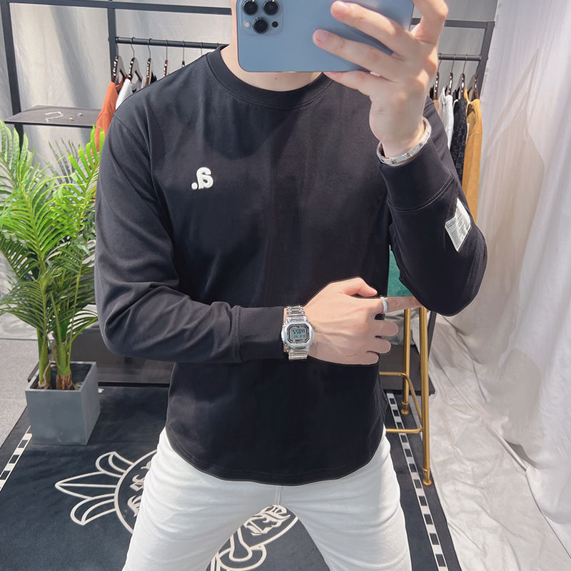 Autumn pure cotton long sleeved t-shirt with simple casual letter printing 2023 new top men's fashion label_voghion.com