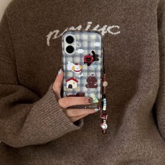 半透蓝格子可爱棕狗适用iPhone17promax苹果16手机壳15卡通14新款