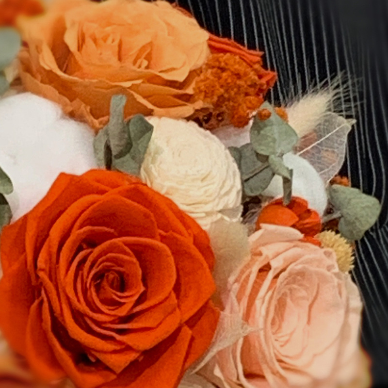 Ramo de Rosas Preservadas Color Naranja, Ramo de Mano para Propuesta de Matrimonio, Regalo para Novia, Dama de Honor, Regalo de Flores Reales al por Mayor