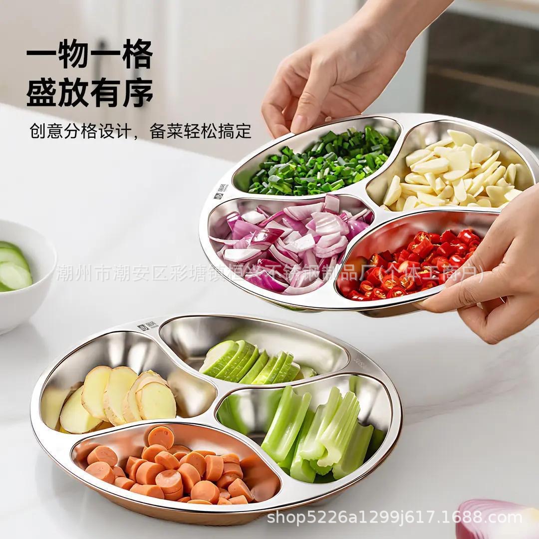 304 Stainless Steel Compartmentalized Food Preparation Tray for Kitchen Use, Suitable for Ginger, Onion, Garlic, Seasonings, Household and Commercial Use, Multi-Functional Serving Tray for Ingredients