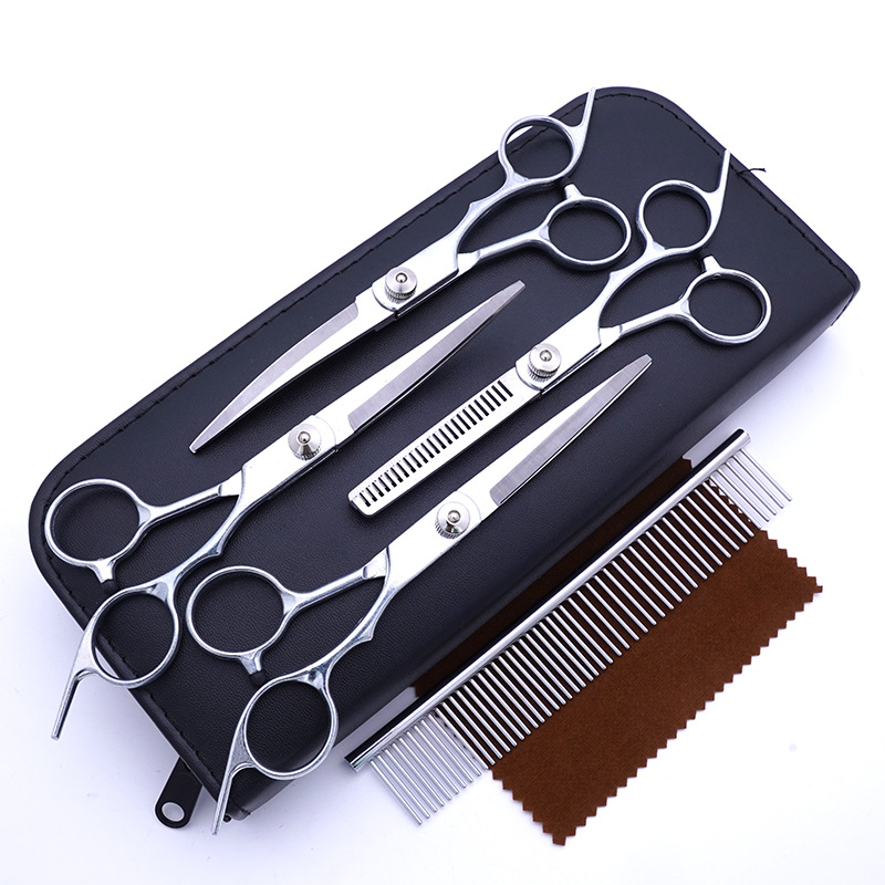 Fábrica directa PET tijeras profesional perro pelo recorte tijeras fino pelo roto pelo diente tijeras peluche juego