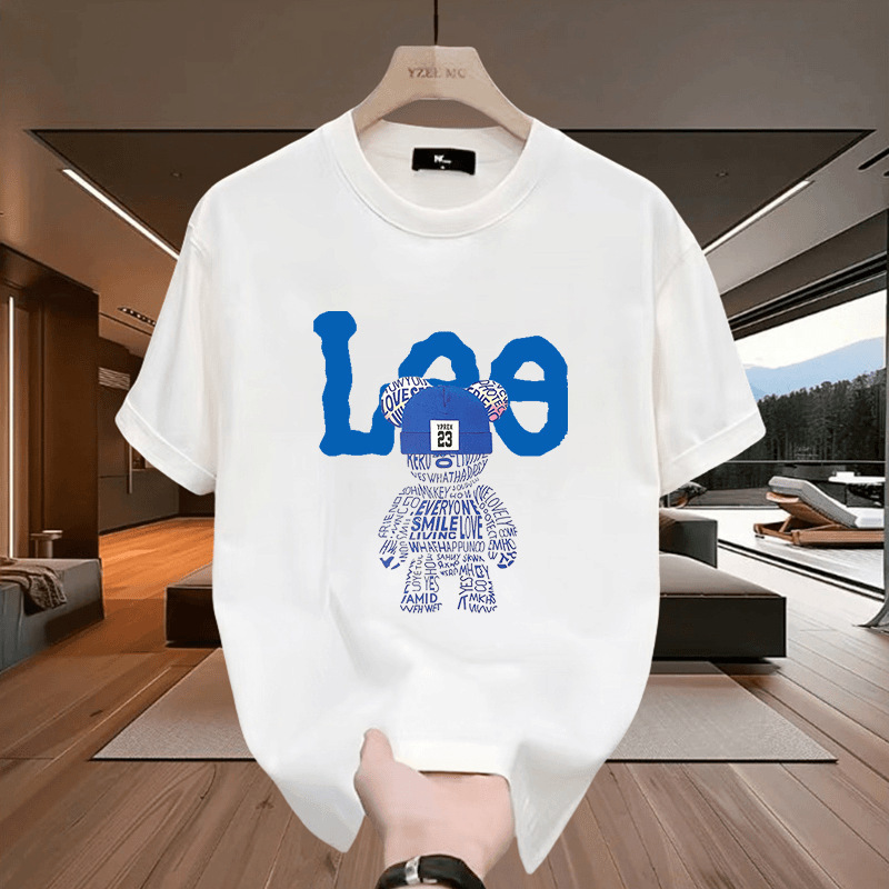 2025 Summer New Trend Brand Instagram Half-Sleeve Top Heavyweight Loose Round Neck Pure Cotton Short-Sleeve T-Shirt for Men and Women