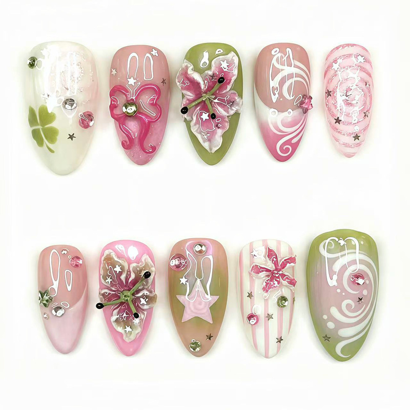 Dopamine 3D Niche Art Gold-Plated Wearable Nails, Instagram-worthy European and American Nail Stickers, Press-on Nails
