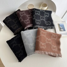 秋冬新款欧美风双C羊毛混纺双面保暖围巾轻奢高级感围巾大牌披肩