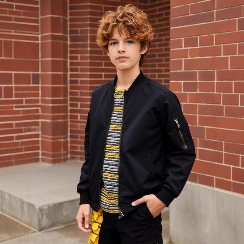 Windproof and Waterproof Jacket for Middle and Large Children, Cross-Border Autumn and Winter Simple Thickened Jacket, Children's Cardigan Top for Boys