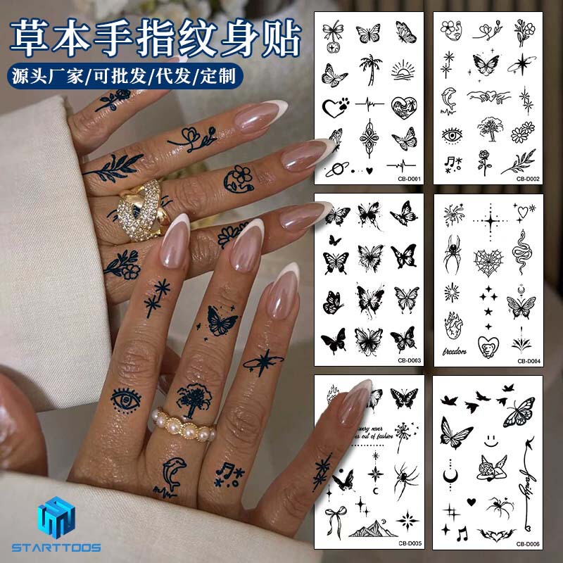 Ins-Style Finger Tattoo, 15-Day Semi-Permanent Tattoo, Butterfly, Spider, Bow, Herbal Juice Tattoo Sticker, Light Luxury