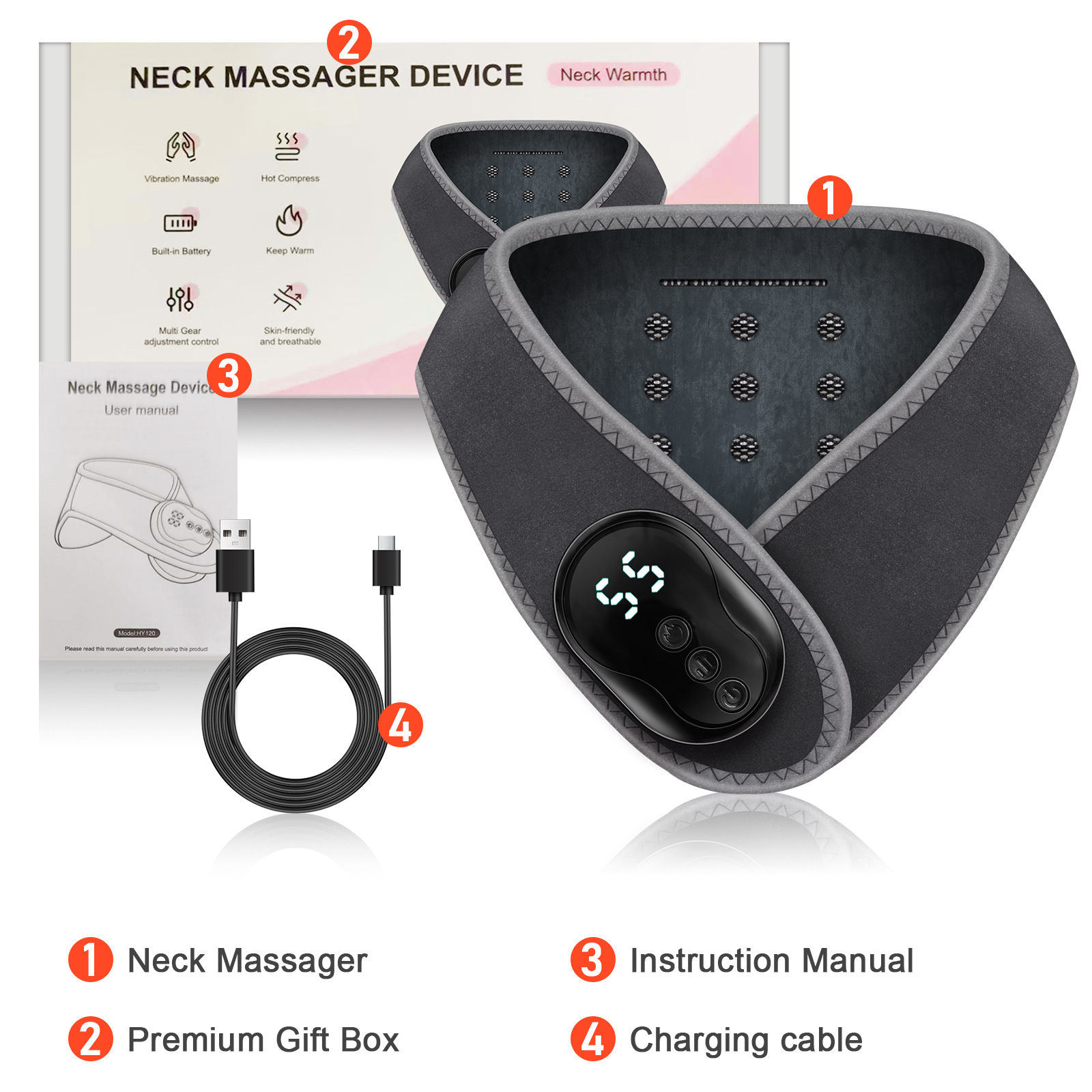 Cervical Spine Massager, Shoulder and Neck Massager, Trapezius Muscle Kneading Shawl, Hot Compress