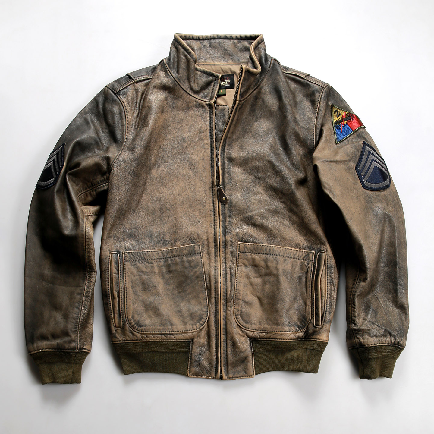 二战美国炮兵服真皮皮衣男士刺绣立领重水洗复古做旧牛皮夹克外套
