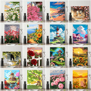 DIY Digital Oil Painting Flower Landscape Decorative Painting Cartoon Kidsren's Handmade Adult Coloring Graffiti Painting Street Stall Wholesale
