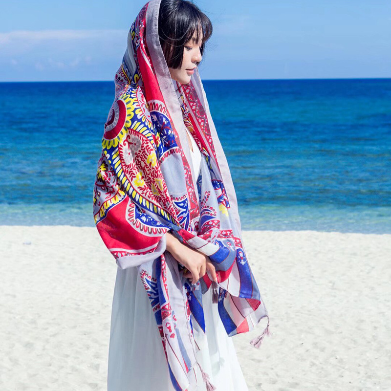 Sopa de satén de twill para mujeres 2025 bufandas de viento nacional de verano tibetanas bufandas de seda protector solar lago Qinghai turismo foto toalla de playa