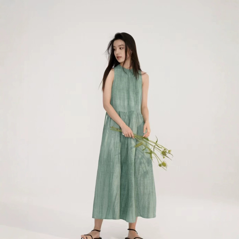 "Summer in Positano" Linen Crinkled Tie-Dye Halter Neck A-Line Dress, Direct from the Manufacturer