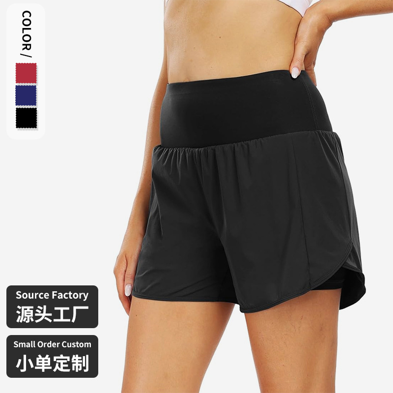 Cross-border High Waist Abdominal Tinker Women's Sports Shorts Breathable Fitness with Pocket Running Shorts Two-in-One Double Shorts