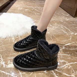 Thickened 2025 New Waterproof Leather Snow Boots for Women, Winter Short Boots, Warm, Non-Slip, Fleece-Lined Cotton Shoes, Northeastern Cotton Boots