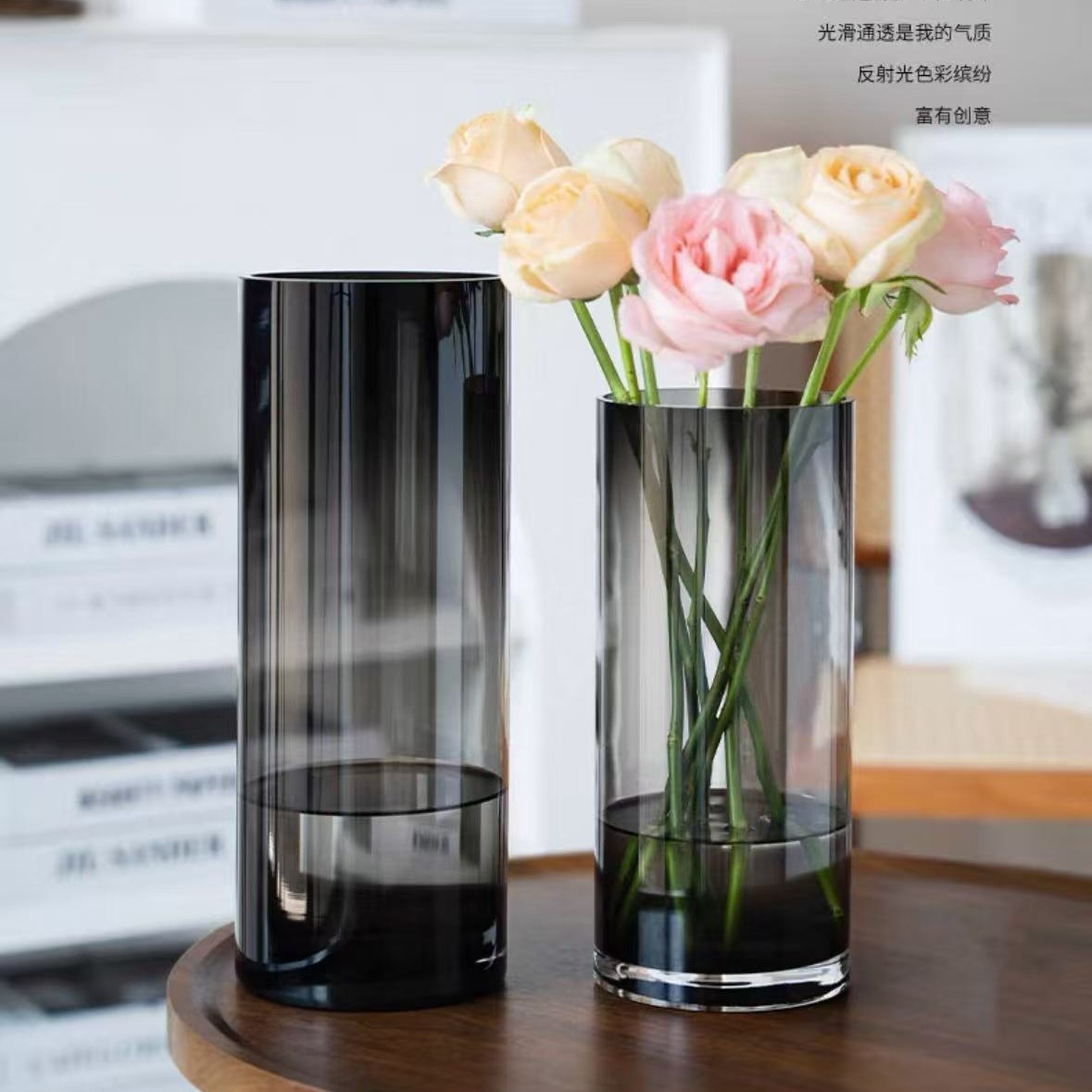 花瓶原色玻璃花瓶插花高级感水培鲜花盆客厅玄关餐桌面摆件侘寂风
