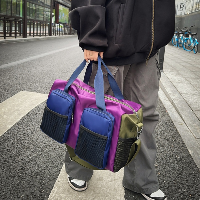 Bolso de viaje de gran capacidad para viajes de corta distancia bolso de gimnasio de almacenamiento de color de contraste de moda bolso de hombro diagonal multifuncional marea