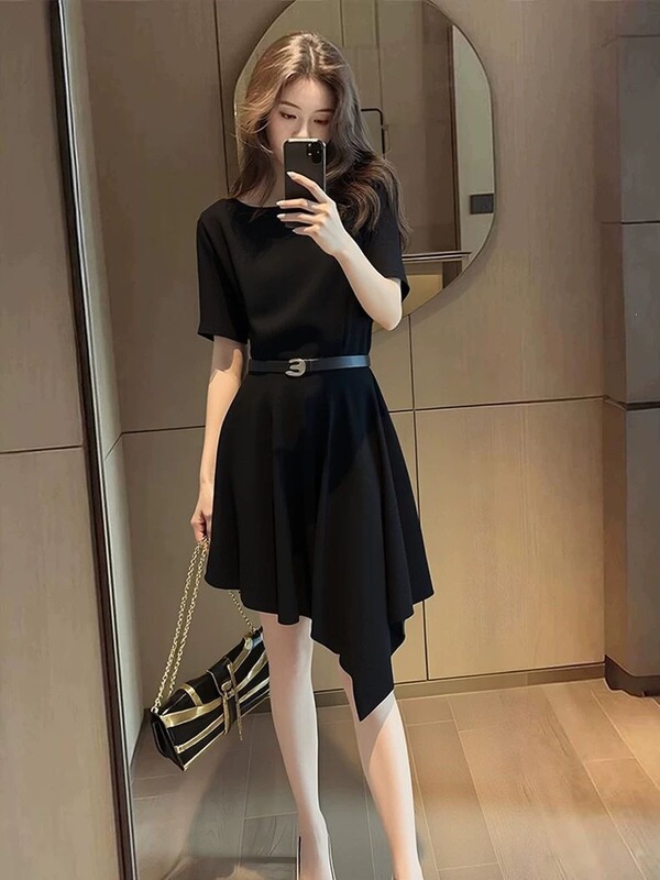 French-Style Elegant Ladylike Dress with a High-End, Sophisticated, Simple, and Classy Look, Black Summer Dress French-Style Elegant Ladylike Dress with a High-End, Sophisticated, Simple, and Classy Look, Black Summer Dress