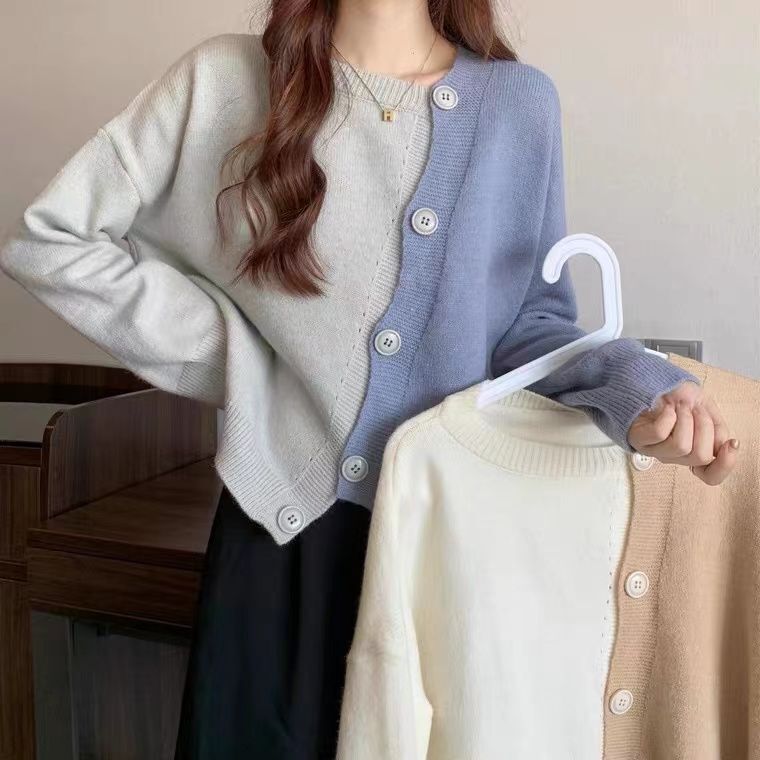 Autumn and Winter Soft Sweater Coat for Women, Slimming Design, Round Neck Knit Cardigan, Long-Sleeve Top, Trendy Gray-Blue, One Size Autumn and Winter Soft Sweater Coat for Women, Slimming Design, Round Neck Knit Cardigan, Long-Sleeve Top, Trendy Gray-Blue, One Size