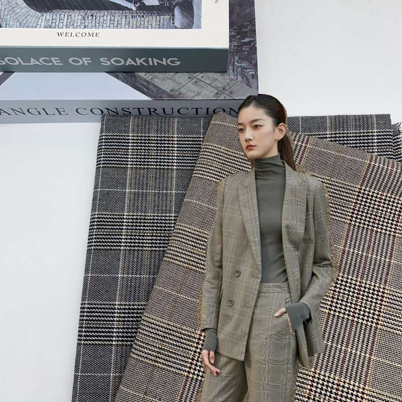 色织平纹西装裤料百褶裙格子面料涤棉春夏衬衫外套领结领花格子布