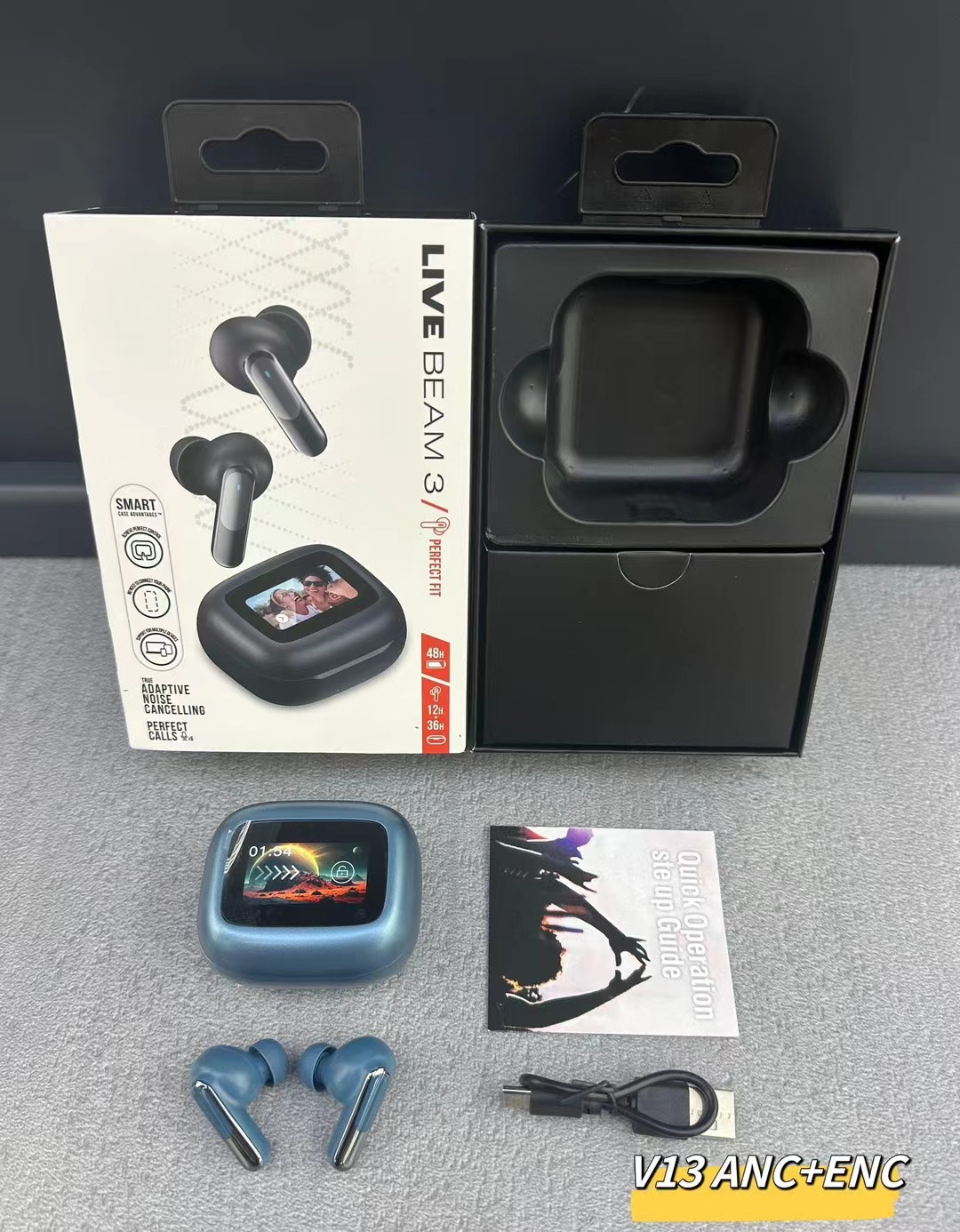 Nuevos productos transfronterizos LIVE BEAM3 auriculares inalámbricos TWS Bluetooth dual micrófonos ANC ruido reducción de graves llamadas multifuncionales