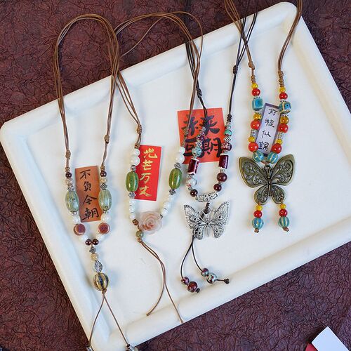 Hot Selling Xiaohongshu Collection of New Chinese Style Ethnic Ceramic Long Pendant Sweater Chains for Women Ancient Style Wall Hangings Accessories