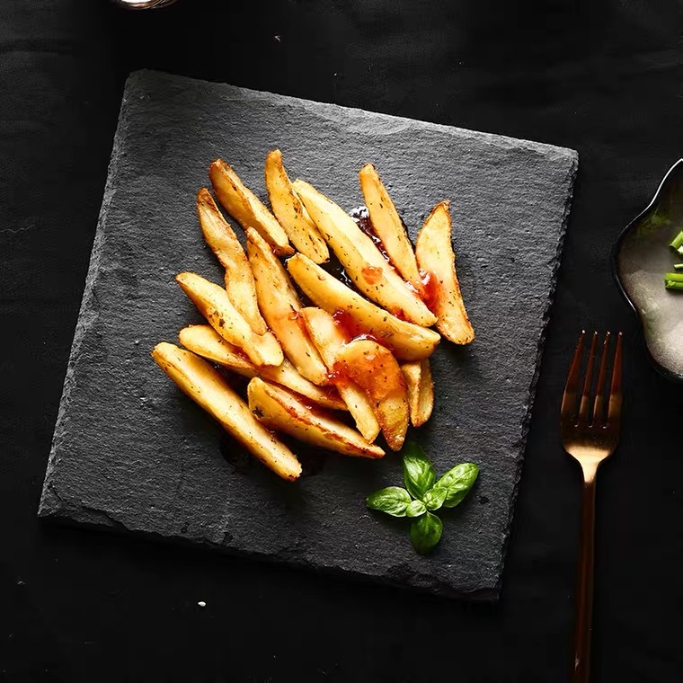 Suministro directo de fábrica Placa de pizarra natural creativo negro pizarra carne bandeja barbacoa Sushi Rock vajilla placa